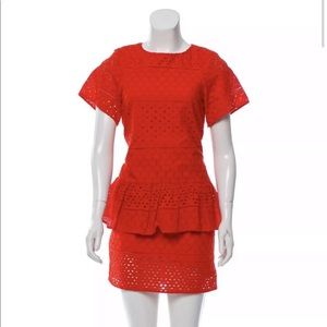 Thakoon Addition Mini Red Eyelet Lace Dress XS